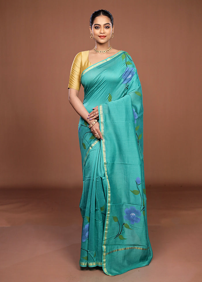 Green Chanderi Silk Saree With Blouse Piece