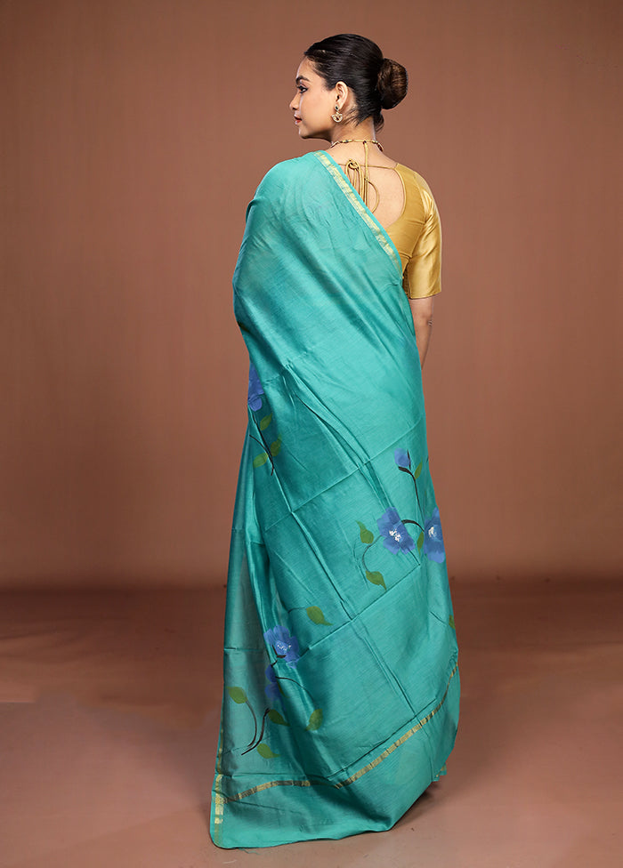 Green Chanderi Silk Saree With Blouse Piece