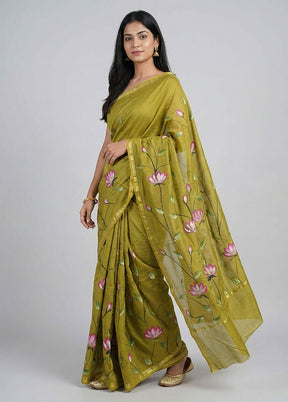 Green Chanderi Silk Saree With Blouse Piece