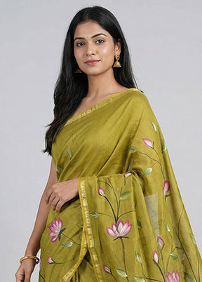 Green Chanderi Silk Saree With Blouse Piece