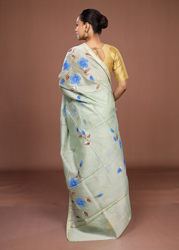 Green Chanderi Silk Saree With Blouse Piece