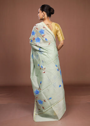 Green Chanderi Silk Saree With Blouse Piece