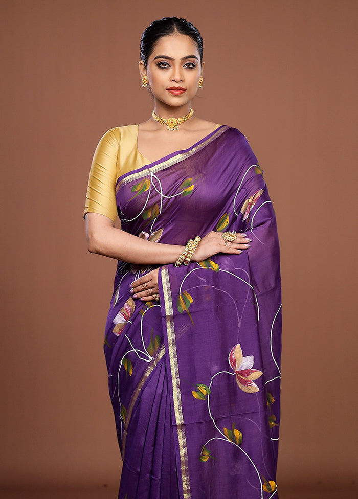 Purple Chanderi Silk Saree With Blouse Piece
