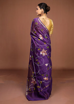Purple Chanderi Silk Saree With Blouse Piece