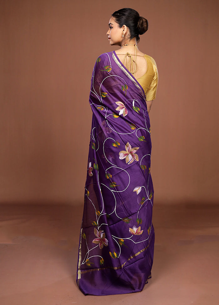 Purple Chanderi Silk Saree With Blouse Piece