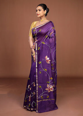 Purple Chanderi Silk Saree With Blouse Piece