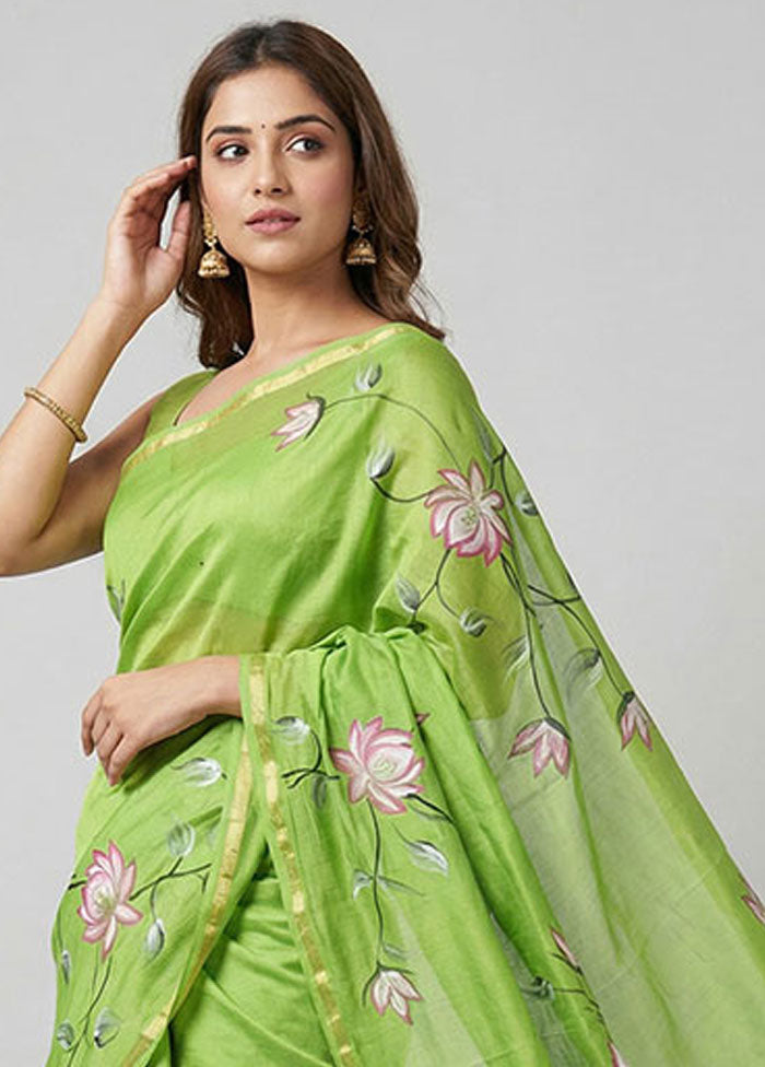 Green Chanderi Silk Saree With Blouse Piece