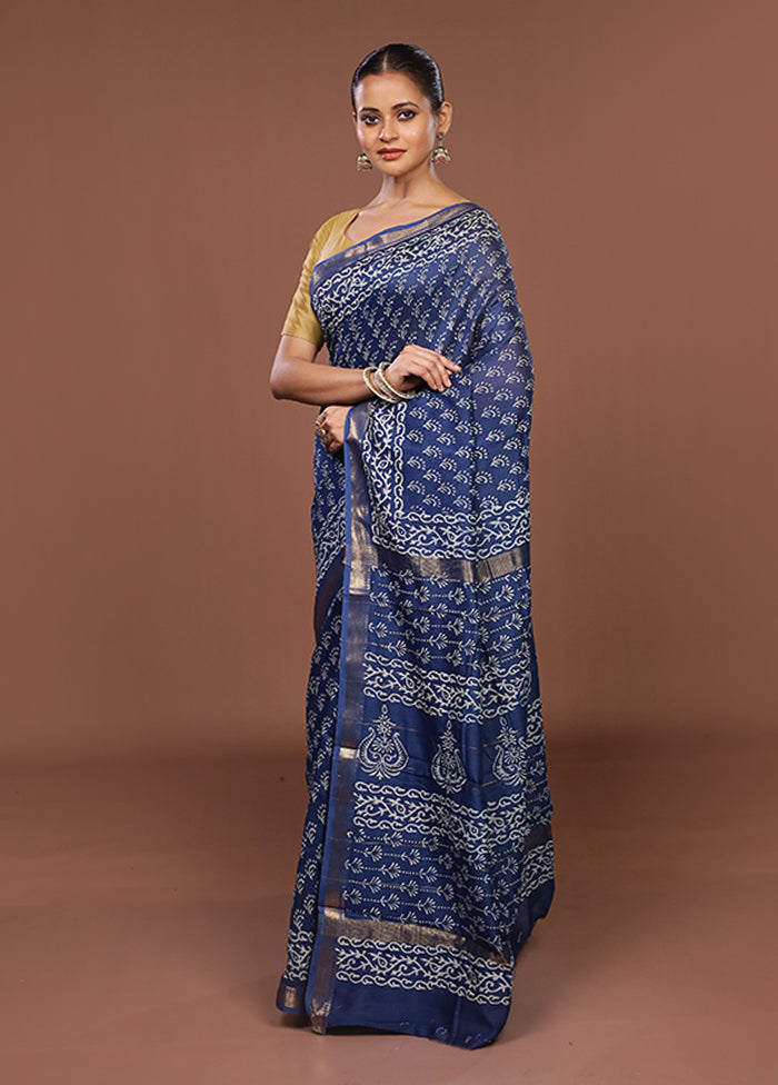 Blue Chanderi Silk Saree With Blouse Piece