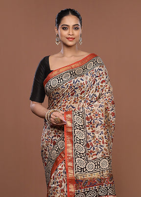 White Chanderi Silk Saree With Blouse Piece