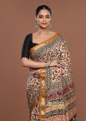 Cream Chanderi Silk Saree With Blouse Piece