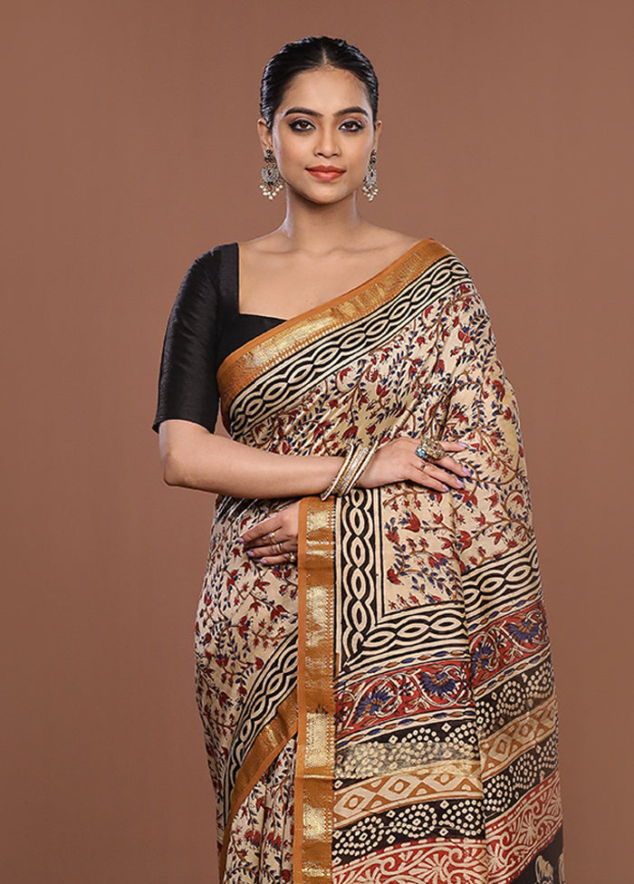 Cream Chanderi Silk Saree With Blouse Piece