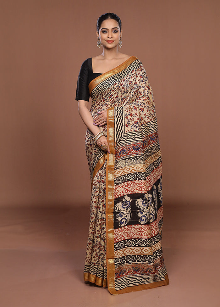 Cream Chanderi Silk Saree With Blouse Piece