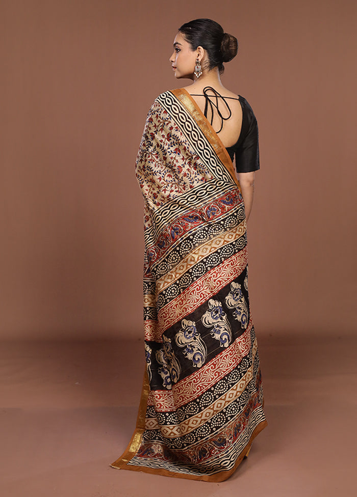 Cream Chanderi Silk Saree With Blouse Piece