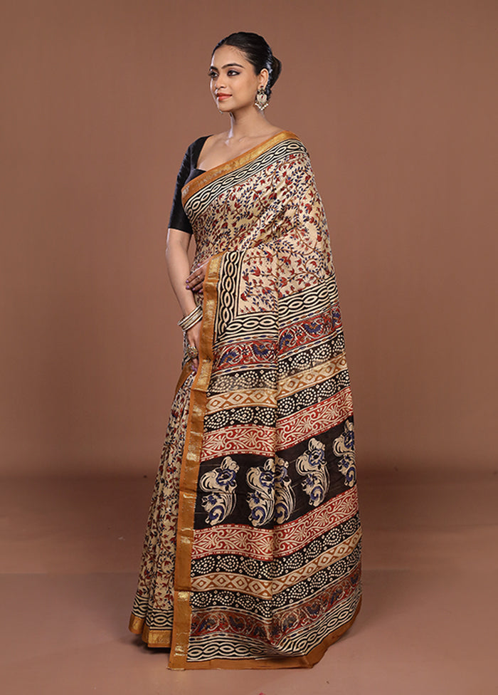 Cream Chanderi Silk Saree With Blouse Piece