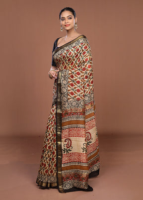 Cream Chanderi Silk Saree With Blouse Piece