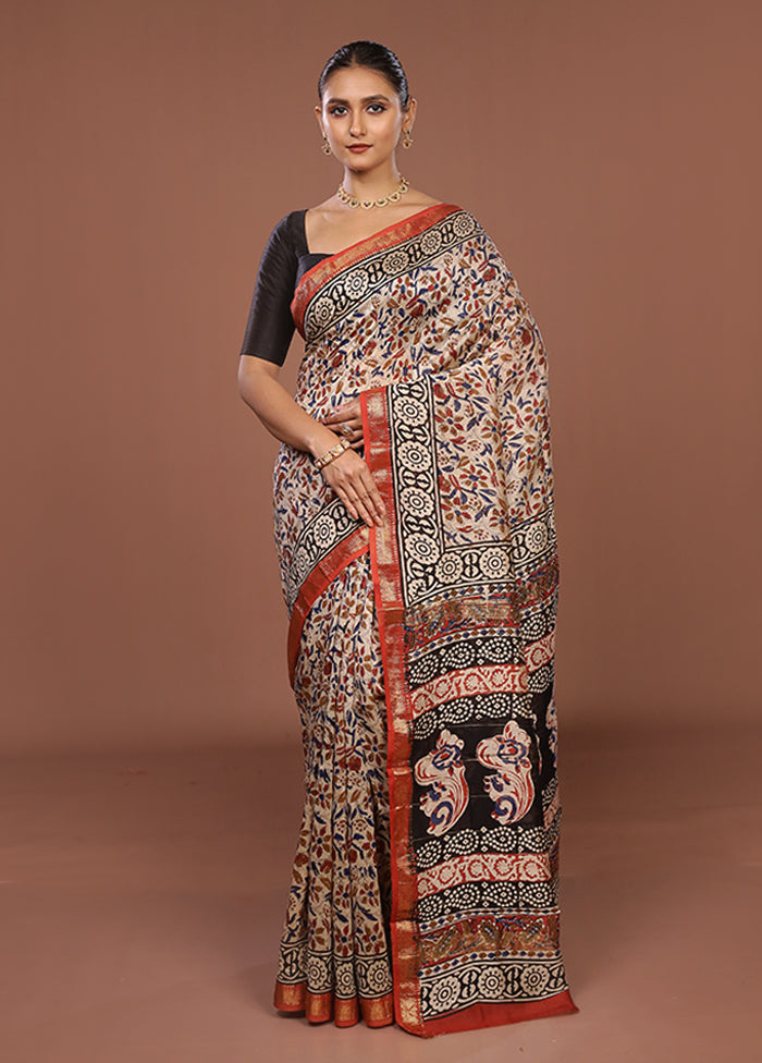 Cream Chanderi Silk Saree With Blouse Piece