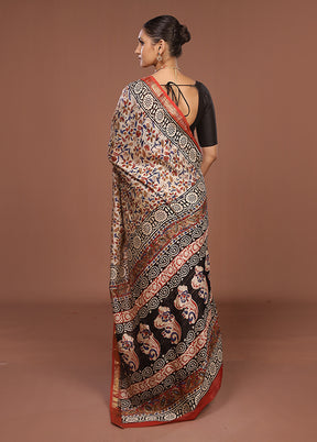 Cream Chanderi Silk Saree With Blouse Piece
