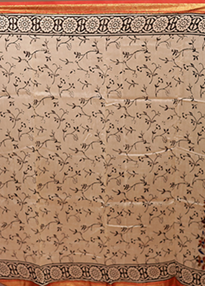 Cream Chanderi Silk Saree With Blouse Piece