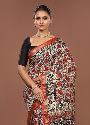 Cream Chanderi Silk Saree With Blouse Piece