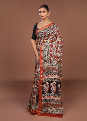 Cream Chanderi Silk Saree With Blouse Piece