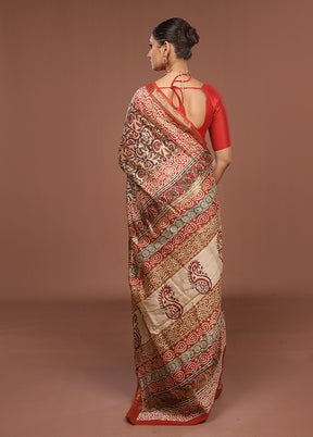 Cream Chanderi Silk Saree With Blouse Piece