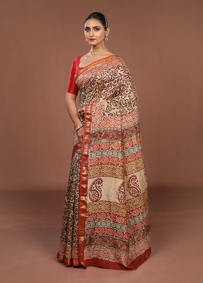 Cream Chanderi Silk Saree With Blouse Piece