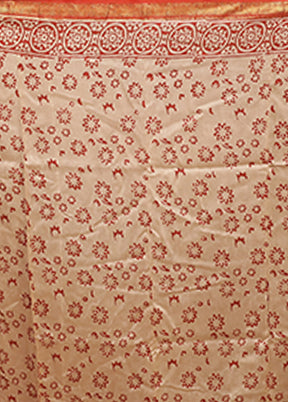 Cream Chanderi Silk Saree With Blouse Piece