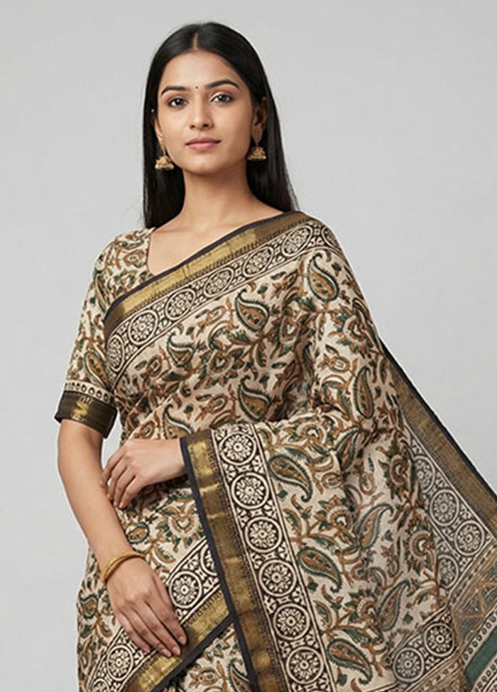 Cream Chanderi Silk Saree With Blouse Piece