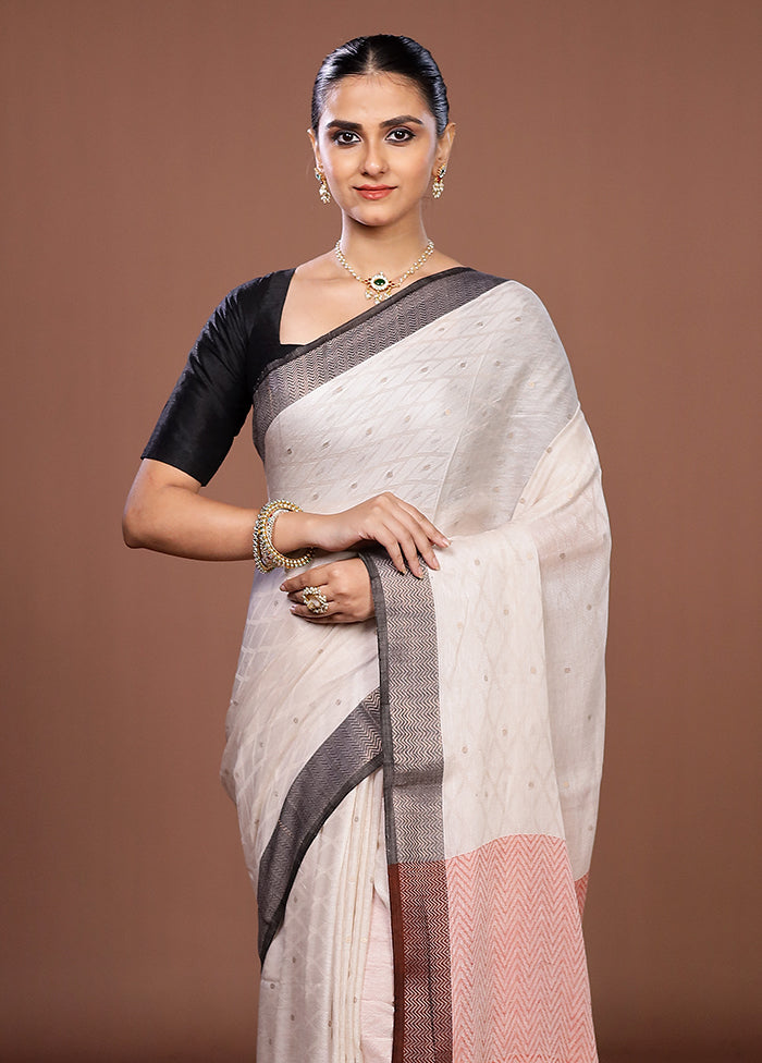 White Matka Silk Saree With Blouse Piece