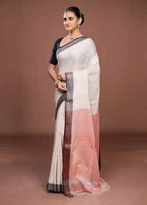 White Matka Silk Saree With Blouse Piece