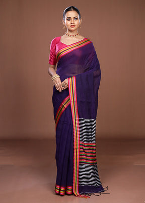 Purple Matka Silk Saree With Blouse Piece