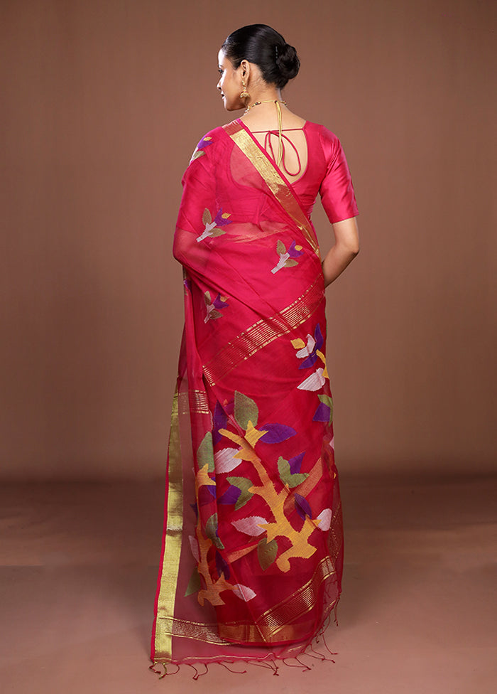 Pink Matka Silk Saree With Blouse Piece