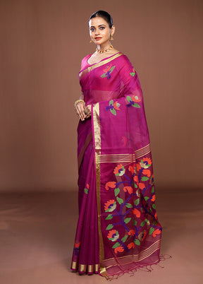 Purple Matka Silk Saree With Blouse Piece