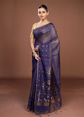 Blue Matka Silk Saree With Blouse Piece