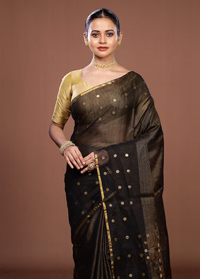 Black Matka Silk Saree With Blouse Piece
