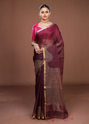 Maroon Matka Silk Saree With Blouse Piece