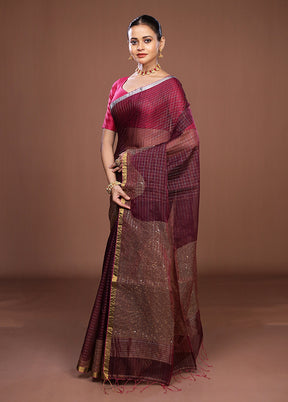 Maroon Matka Silk Saree With Blouse Piece