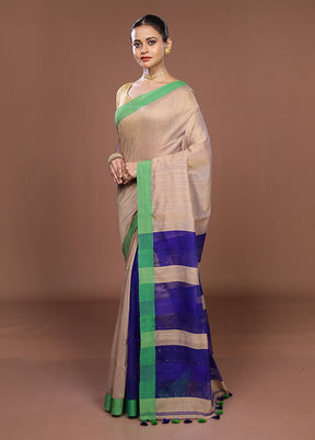 Cream Matka Silk Saree With Blouse Piece