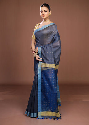 Blue Matka Silk Saree With Blouse Piece