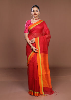 Orange Matka Silk Saree With Blouse Piece