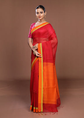 Orange Matka Silk Saree With Blouse Piece