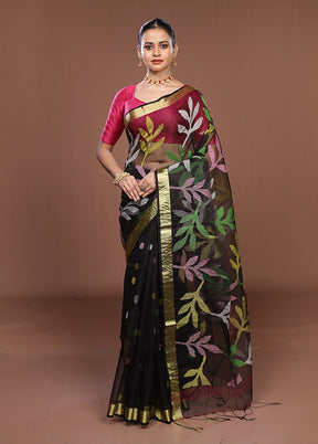Black Matka Silk Saree With Blouse Piece