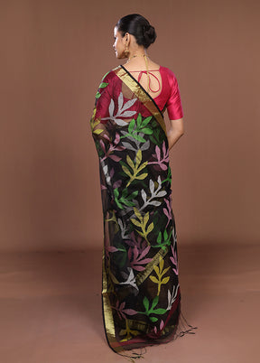 Black Matka Silk Saree With Blouse Piece