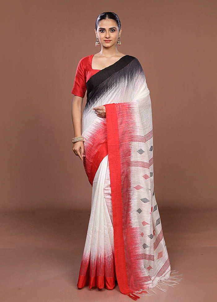 White Matka Silk Saree With Blouse Piece