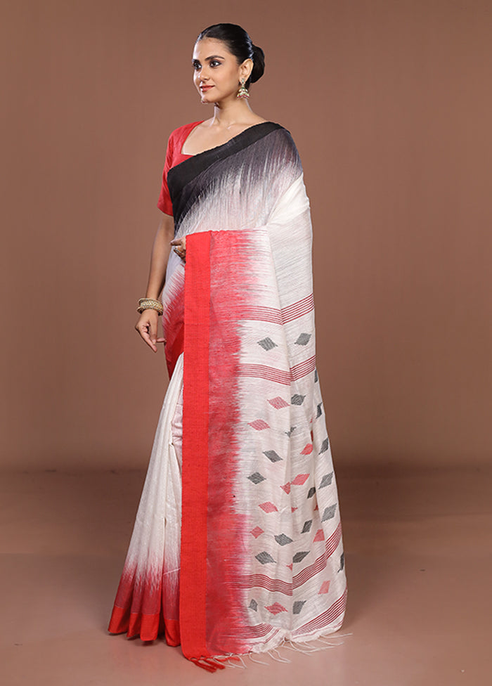 White Matka Silk Saree With Blouse Piece