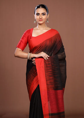 Black Matka Silk Saree With Blouse Piece