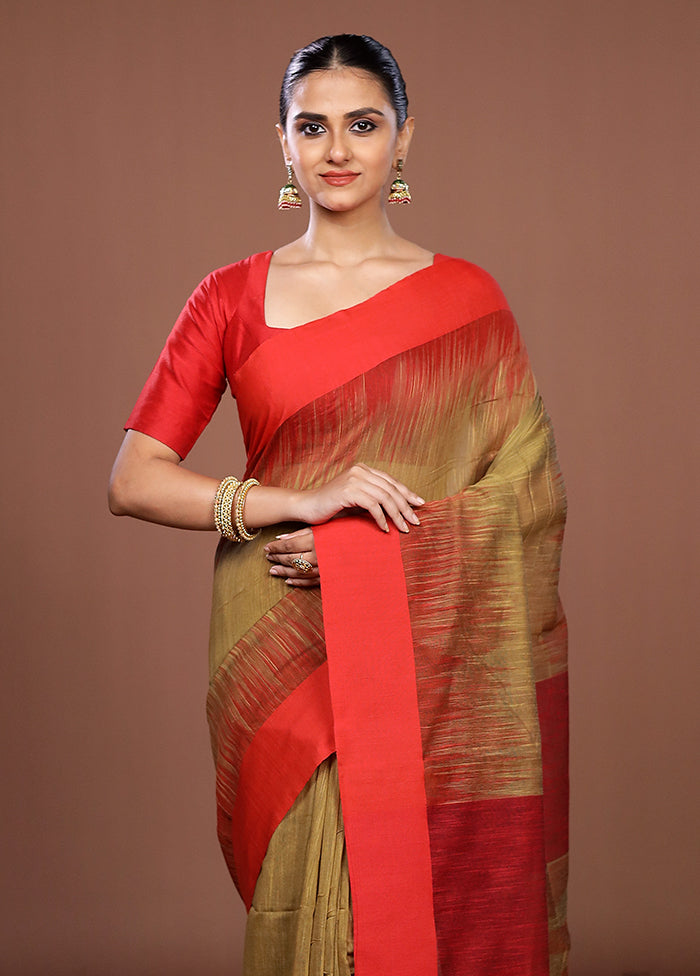 Cream Matka Silk Saree With Blouse Piece