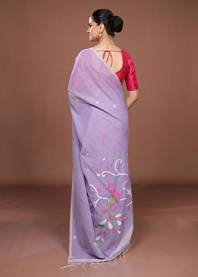 Purple Matka Silk Saree With Blouse Piece