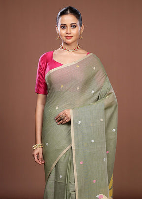 Green Matka Silk Saree With Blouse Piece