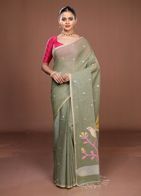 Green Matka Silk Saree With Blouse Piece